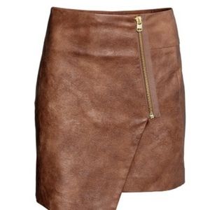 Asymmetrical faux leather brown skirt